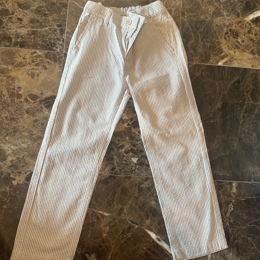 Boys Il Gufo beige seersucker pant size 5
